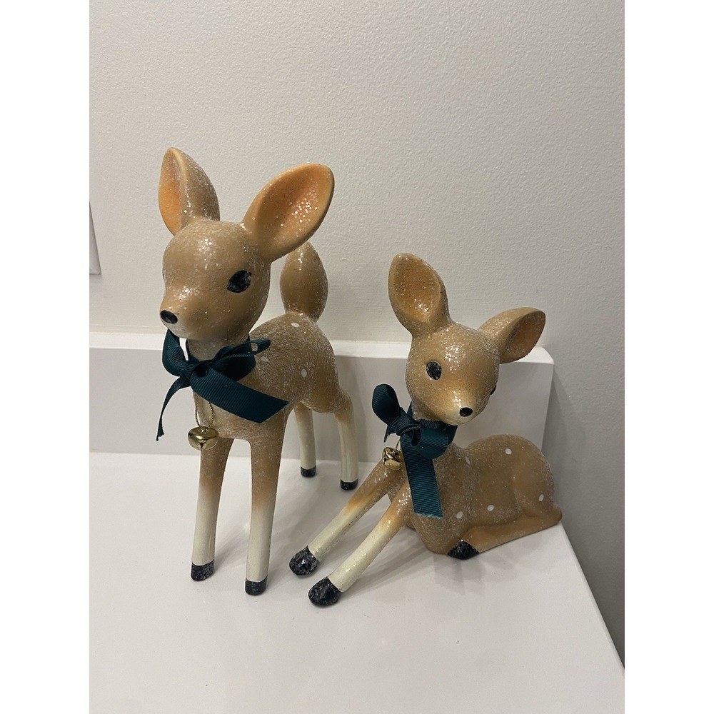 Grandin Road Nostalgic Deer Christmas Figurines Holiday Reindeer Original‎ Box